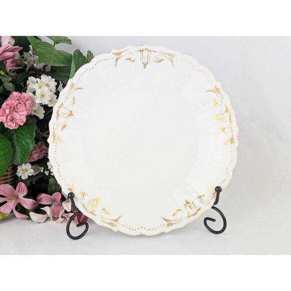 Antique Signed Limoges 8.5" White Porcelain Plate Elegant 1900s Gold Trim Dish - Picture 3 of 9
